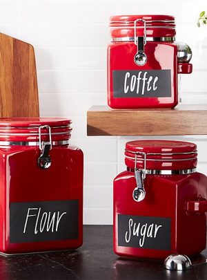 Red Clamp Canisters With Chalkboard
