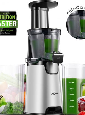 Aicok Juicer Slow Masticating Juicer Extractor, Cold Press Juicer Machine with 3 Strainers for Frozen Desserts, High Nutrient Vegetable Juice and Fruit Jam, Quiet Motor and Reverse Function
